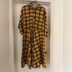 Yellow green and red plaid vintage shirt dress